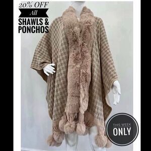 Elegant Women's - Faux Fur Poncho Cape - Pink